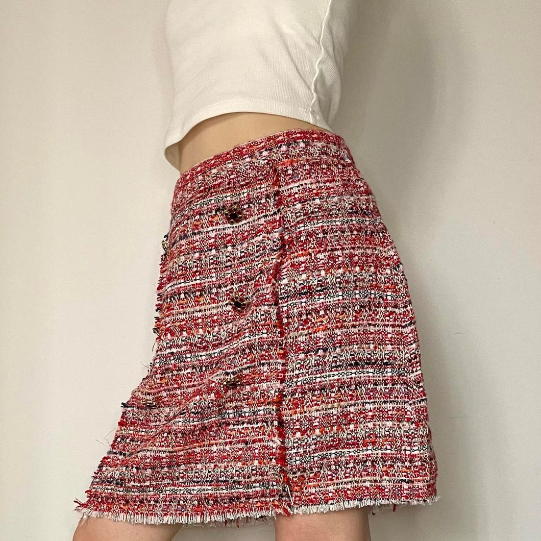 Red tweed style mini skirt