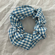 Load image into Gallery viewer, Blue gingham scrunchie
