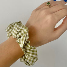 Load image into Gallery viewer, Olive green gingham scrunchie
