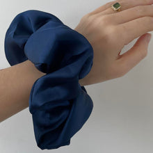 Load image into Gallery viewer, Oversized navy satin scrunchie

