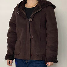 Load image into Gallery viewer, Brown fleece coat with hood - UK 14
