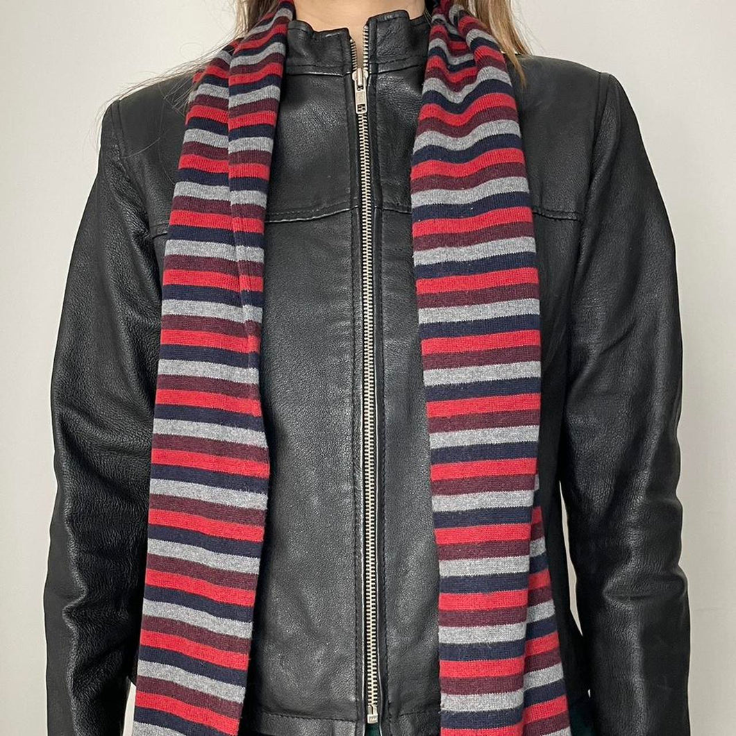 Stripey red and navy scarf
