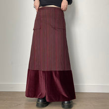 Cargar imagen en el visor de la galería, Striped velvet dark red maxi skirt - UK 14
