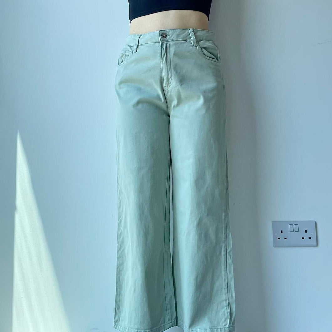 Sage green wide leg jeans - UK 12
