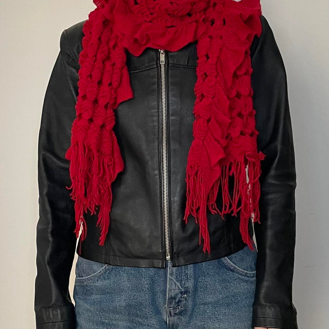 Y2K red frilly scarf