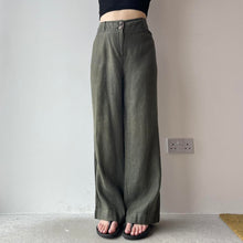 Load image into Gallery viewer, Olive green linen trousers - UK 14
