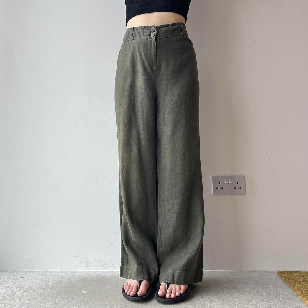 Olive green linen trousers - UK 14