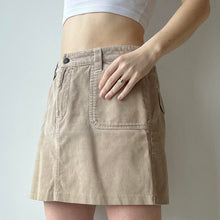 Load image into Gallery viewer, Beige corduroy mini skirt - UK 12
