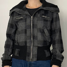 Load image into Gallery viewer, Check grey bomber jacket - UK 12

