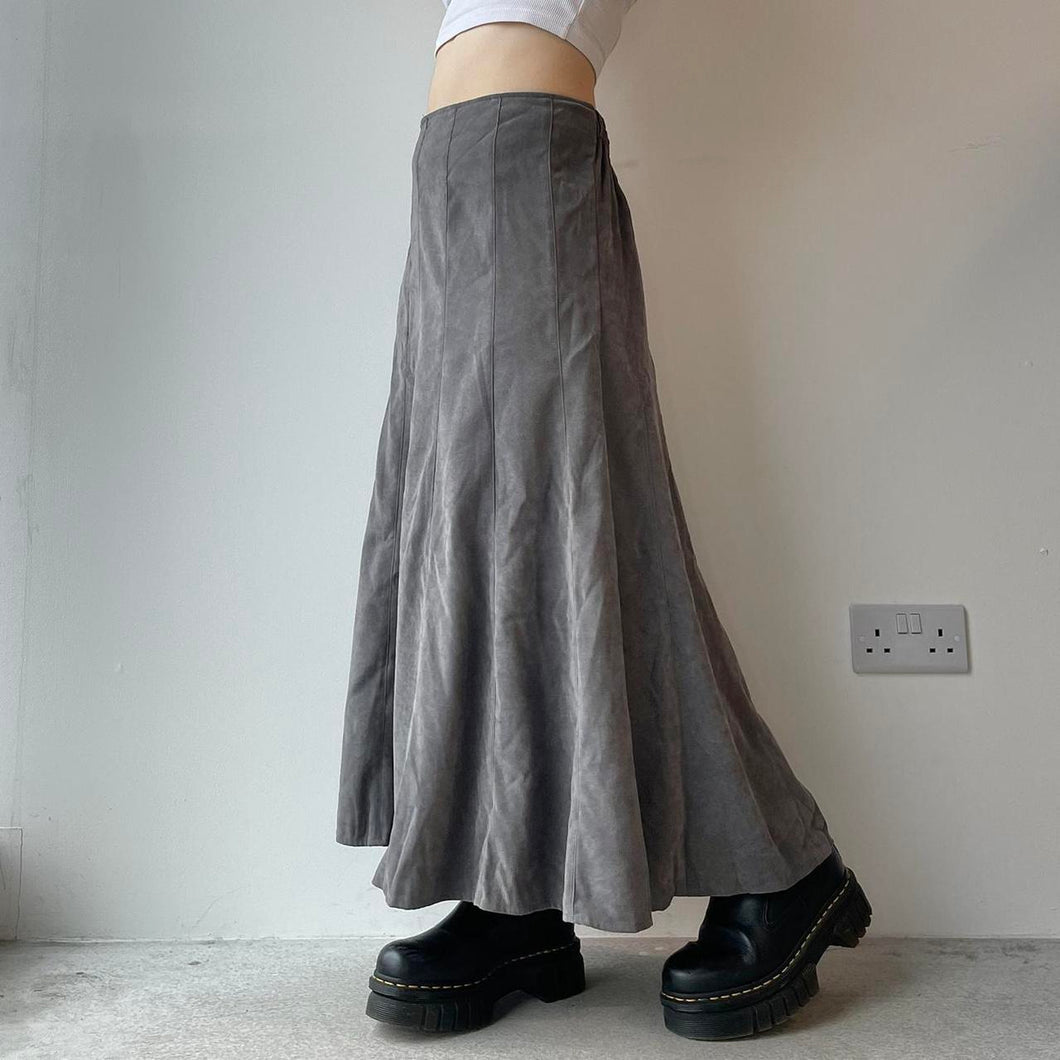 Faux suede grey maxi skirt - UK 12