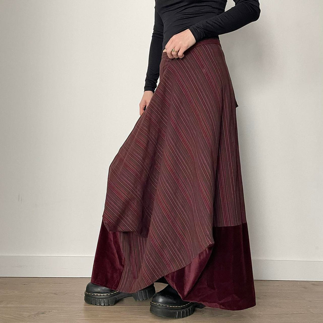 Striped velvet dark red maxi skirt - UK 14