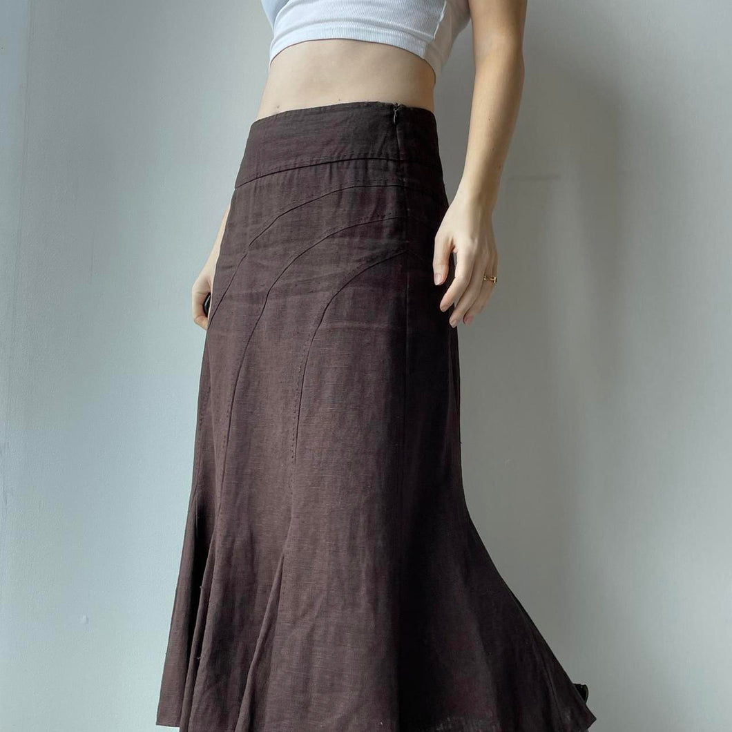 Brown linen long skirt - UK 10