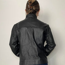 Load image into Gallery viewer, Black leather biker jacket - UK 12
