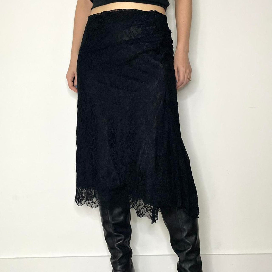 Y2K black lace skirt - UK 8